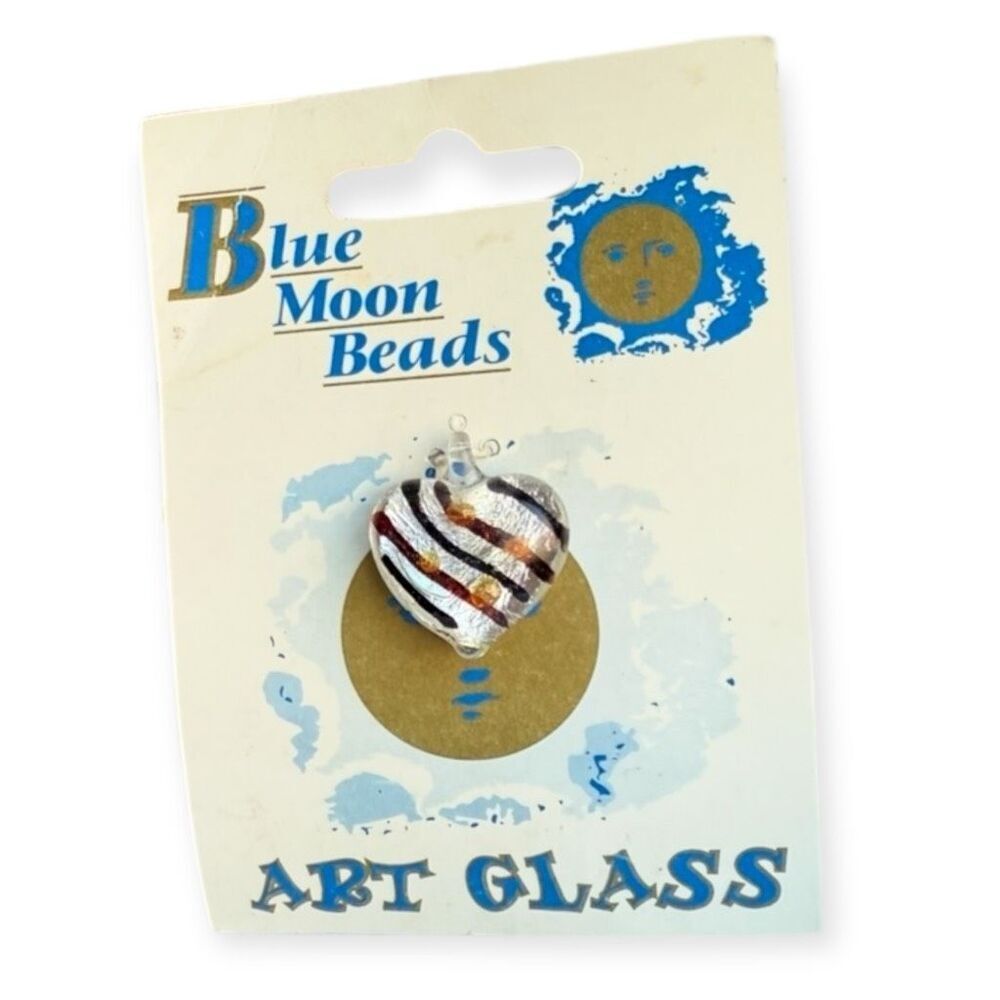 NWT Blue Moon Beads Art Glass Jewelry Making Heart Foil Necklace Charm Pendant